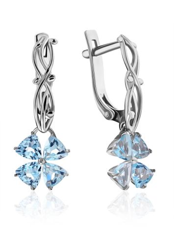 Chic Silver Topaz Floral Design Earrings, image 