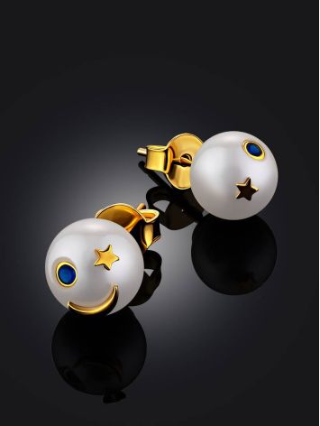 Cute Celestial Design Pearl Stud Earrings, image , picture 2