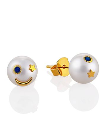 Cute Celestial Design Pearl Stud Earrings, image 