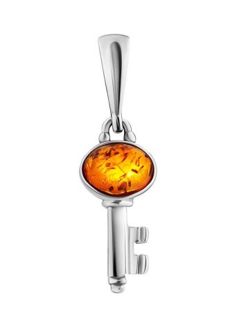 Cute Silver Amber Key Pendant, image 
