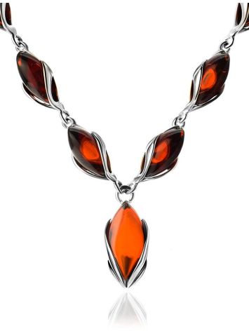 Classic Design Silver Amber Necklace, image 