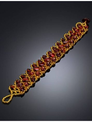 Cherry Amber Braided Bracelet With Yellowish Glass Beads The Fable, image , picture 2