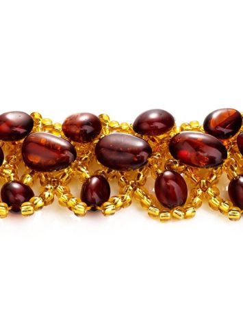 Cherry Amber Braided Bracelet With Yellowish Glass Beads The Fable, image , picture 4
