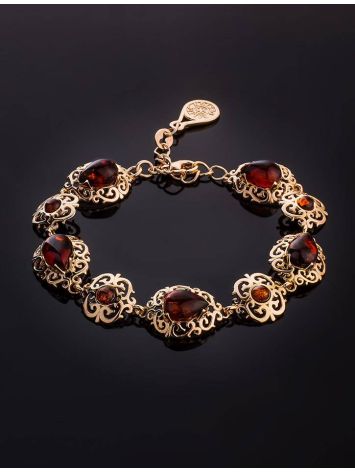 Cherry Amber Link Bracelet In Gold Plated Silver The Luxor, image , picture 2