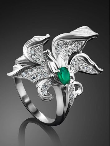 Orchid Design Silver Chrysoprase Ring, Ring Size: 8 / 18, image , picture 2