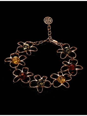 Gold-Plated Floral Bracelet With Multicolor Amber The Daisy, image , picture 2