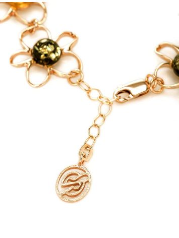 Gold-Plated Floral Bracelet With Multicolor Amber The Daisy, image , picture 6
