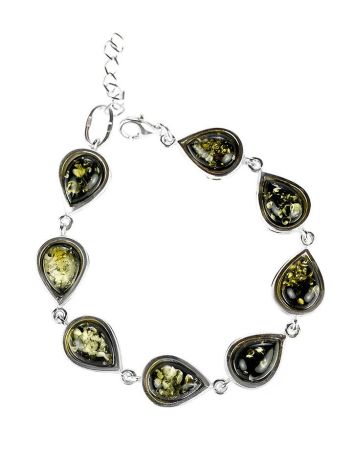 Silver Link Bracelet With Green Amber Stones The Fiori, image , picture 4