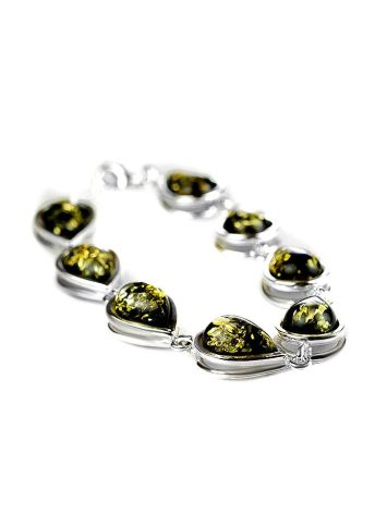 Silver Link Bracelet With Green Amber Stones The Fiori, image , picture 5