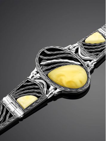 Art Deco Motif Silver Amber Link Bracelet The Lava, image , picture 2