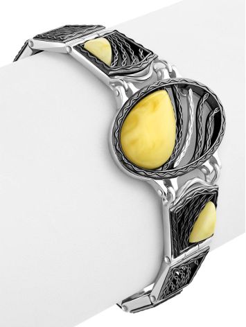 Art Deco Motif Silver Amber Link Bracelet The Lava, image , picture 4