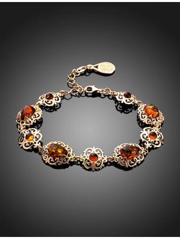 Gold-Plated Link Bracelet With Cognac Amber The Luxor, image , picture 2