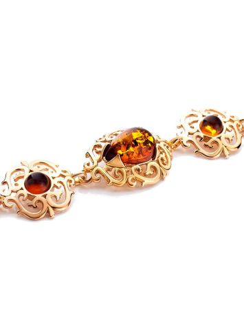 Gold-Plated Link Bracelet With Cognac Amber The Luxor, image , picture 3