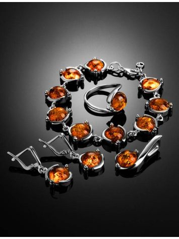 Cognac Amber Link Bracelet In Silver, image , picture 5
