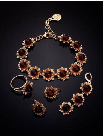 Gold Plated Link Bracelet With Cherry Amber Stones The Aster, image , picture 4