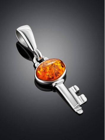 Cute Silver Amber Key Pendant, image , picture 2
