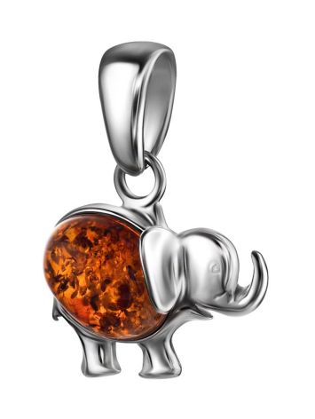 Silver Elephant Pendant With Cognac Amber, image , picture 3