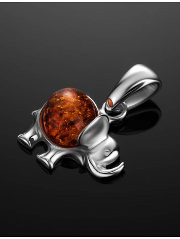 Silver Elephant Pendant With Cognac Amber, image , picture 2