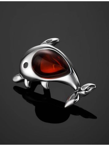 Silver Dolphin Pendant With Cherry Amber, image , picture 2