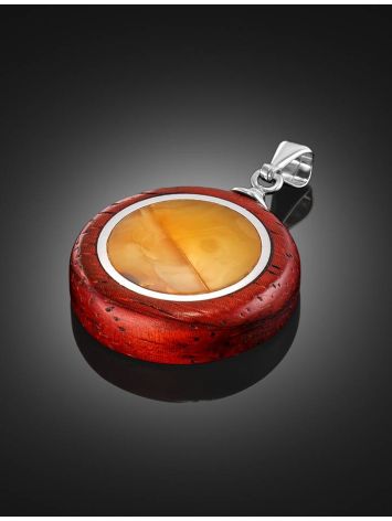Round Honey Amber Pendant With Padauk Wood The Indonesia, image , picture 2