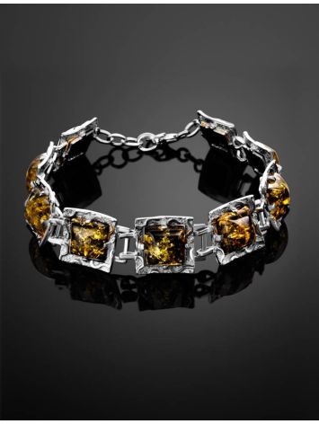 Geometric Design Silver Amber Link Bracelet The Hermitage, image , picture 2