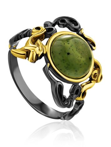 Ornate Design Silver Jade Ring, Ring Size: 9.5 / 19.5, image 