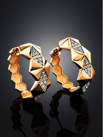 Geometric Design Gold Сrystal Hoop Earrings The Roxy, image , picture 2