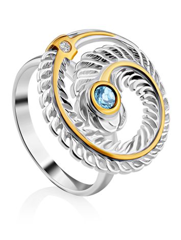Feather Motif Silver Topaz Ring, Ring Size: 7 / 17.5, image 