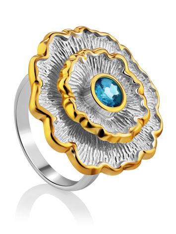 Voluminous Floral Design Silver Topaz Ring, Ring Size: 8 / 18, image 