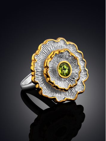 Ornate Flower Design Silver Chrysolite Ring, Ring Size: 9 / 19, image , picture 3