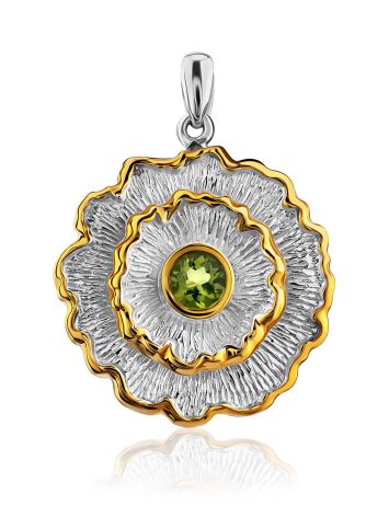 Ornate Floral Design Silver Chrysolite Pendant, image 