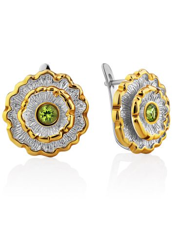 Ornate Floral Design Silver Chrysolite Earrings, image 