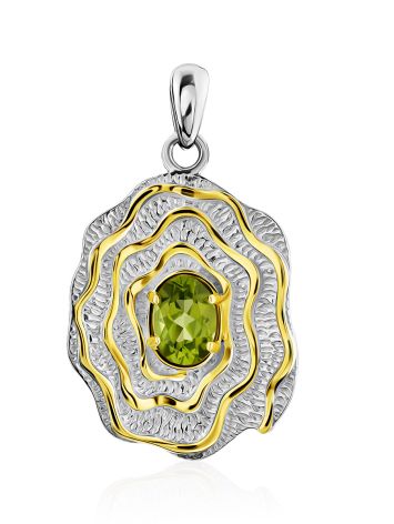 Gorgeous Floral Design Silver Chrysolite Pendant, image 