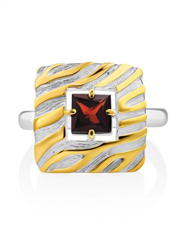 Geometric Design Silver Garnet Ring, Ring Size: 7 / 17.5, image , picture 3