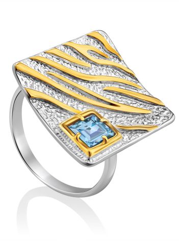 Geometric Design Silver Topaz Statement Ring, Ring Size: 9 / 19, image 