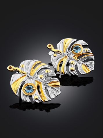 Wonderful Leaf Design Silver Topaz Earrings, image , picture 2