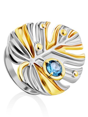 Leaf Design Silver Topaz Ring, Ring Size: 7 / 17.5, image 