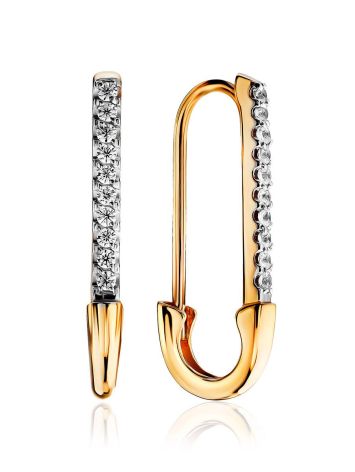 Trendy Gold Crystal Safety Pin Earrings, image 