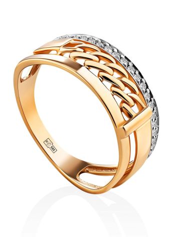 Chic and Classy Chain Motif Gold Crystal Ring, Ring Size: 6.5 / 17, image 