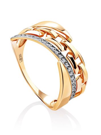 Elegant Chain Motif Gold Crystal Set, Ring Size: 9 / 19, image 