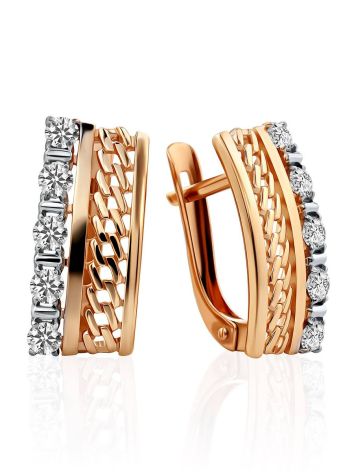 Stylish Gold Crystal Earrings, image 