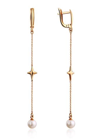 Chic And Classy Gold Pearl Chain Earrings, image 
