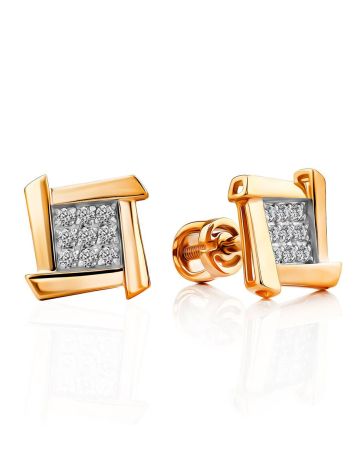 Minimalist Gold Crystal Stud Earrings, image 