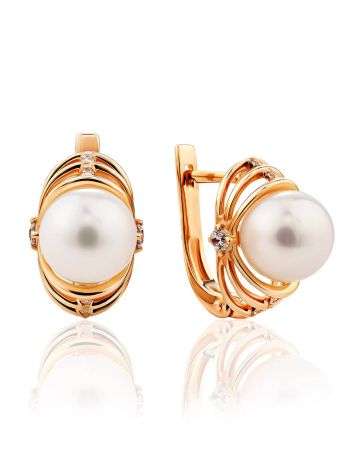 Classy Gold Pearl Earrings, image 