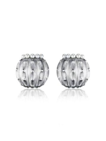 Silver Earrings with Pearl I CACTUS, image 