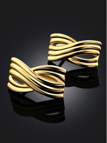 Intertwined Design Gilded Silver Earrings, image , picture 2