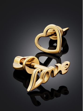 Cute Asymmetric Gilded Silver Studs "LOVE", image , picture 2