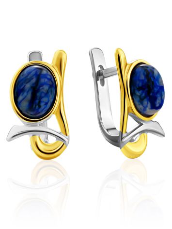 Bicolor Gilded Silver Azurite Earrings, image 