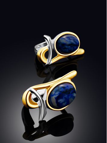 Bicolor Gilded Silver Azurite Earrings, image , picture 2
