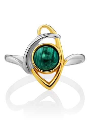 Stylish Gilded Silver Malachite Ring, Ring Size: 8.5 / 18.5, image , picture 4